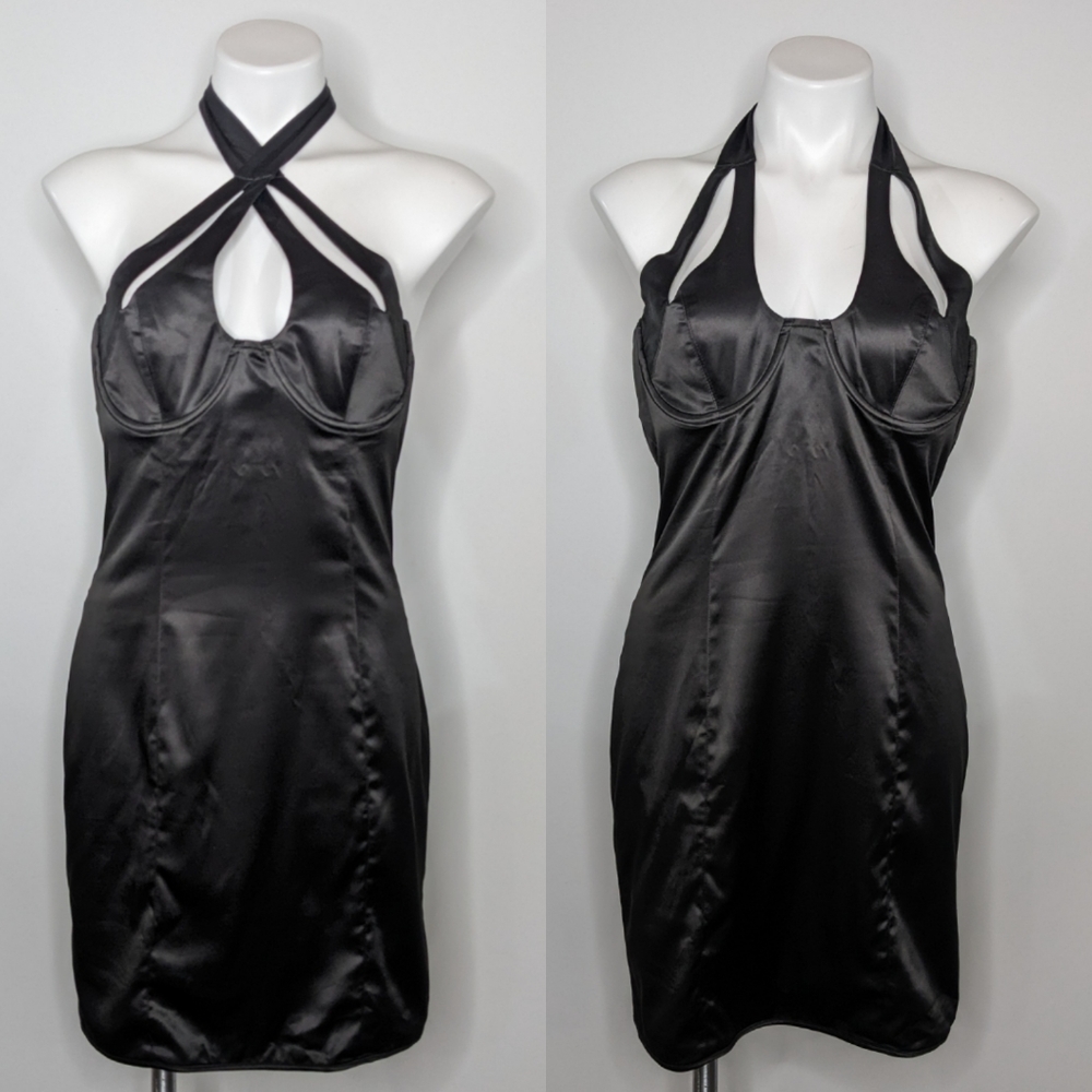 House of CB London Narin black cutout halter body con dress L